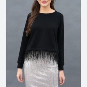 Evy's Tree Size 1X Black Top Feather Fringe Sweater Cozy Whimsygoth Emo Glam